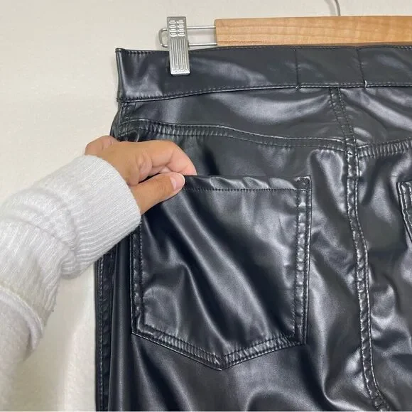 Revice Pants Size 32 Black Vegan Leather Uptown Happy Hour Straight Slit Leg - Picture 14 of 15